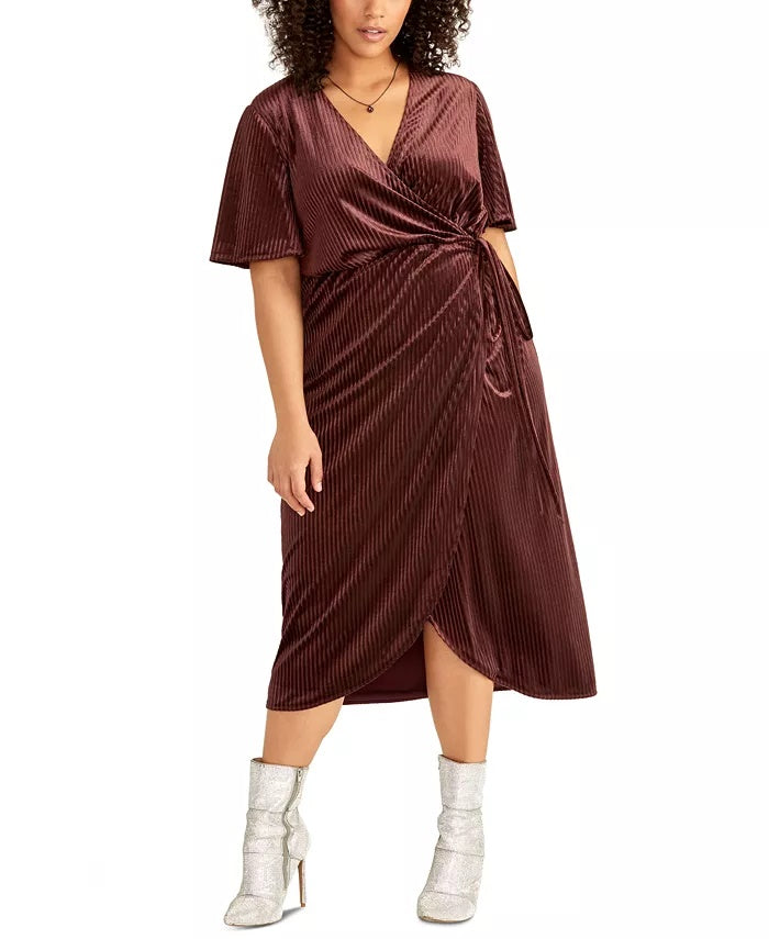 Rachel Roy Women's Velvet Short Sleeve V Neck Midi Wrap Dress Wear To Work Dress Purple Size 2X