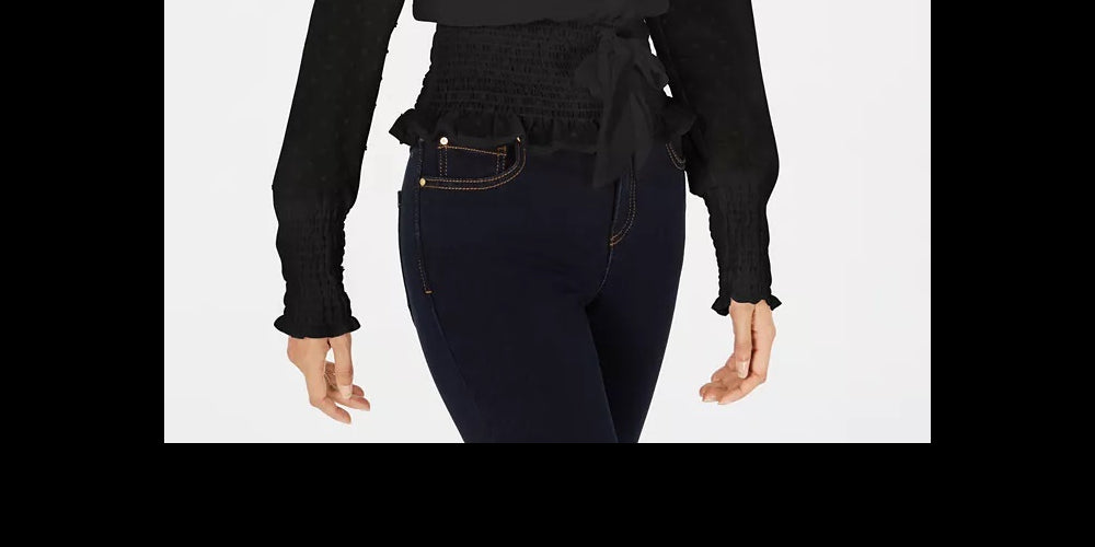 Q & A Women's Smocked Tie Front Blouse Black Size X-Small