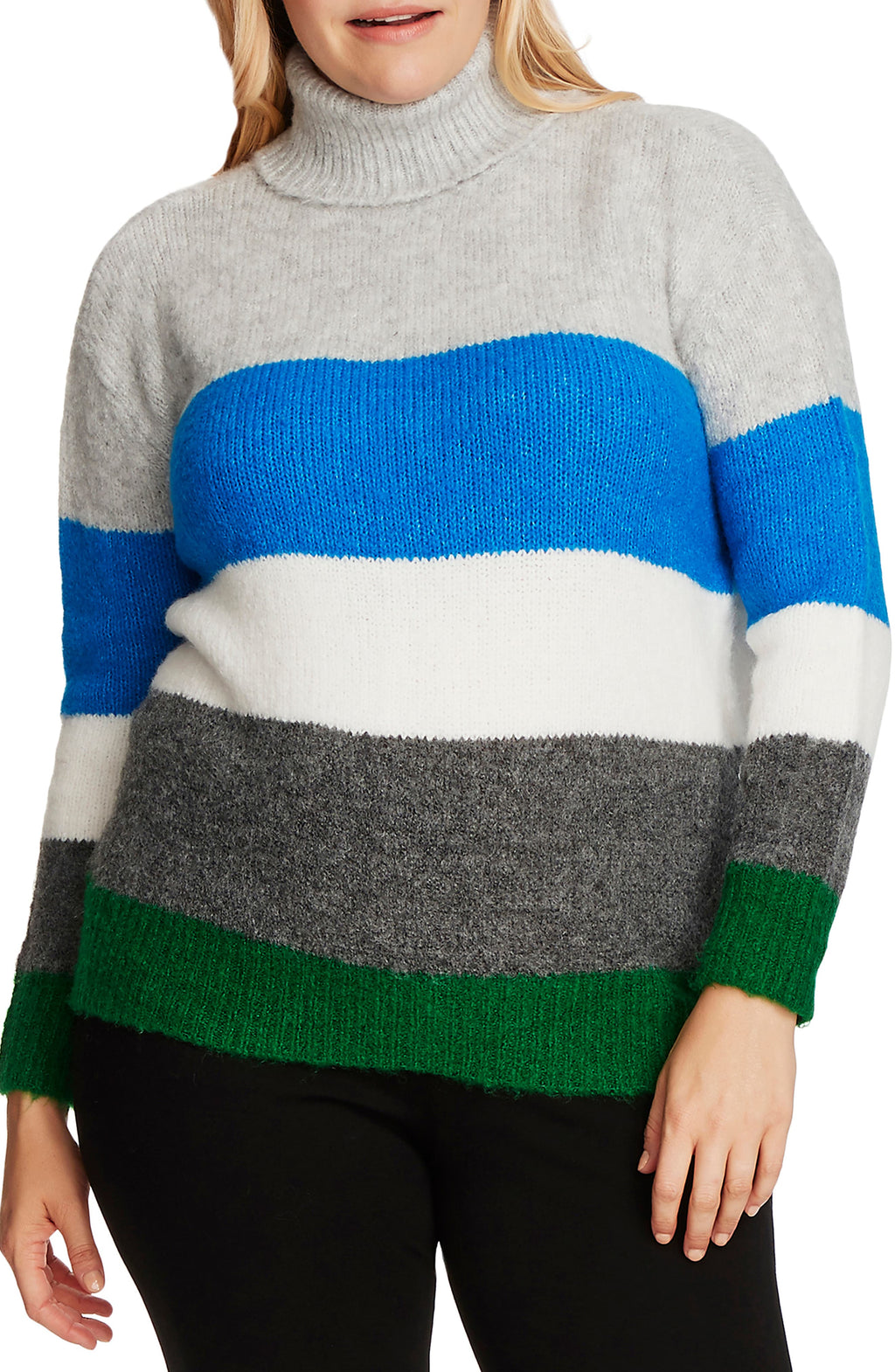 Vince Camuto Women's Striped Long Sleeve Turtle Neck Blouse Plus Blue Size 2X