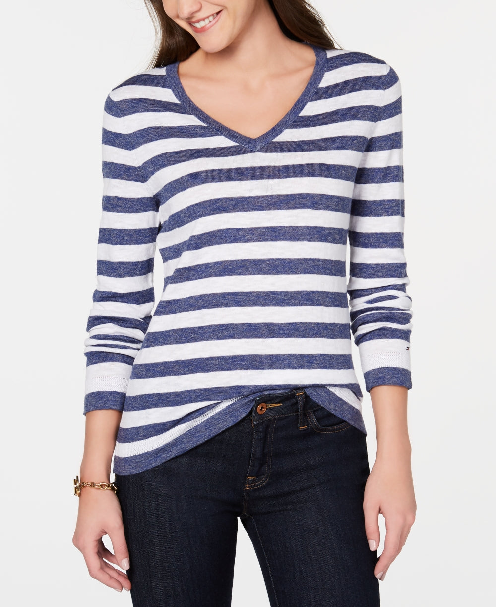 Tommy Hilfiger Women's Cotton Striped Sweater Size Blue X Small