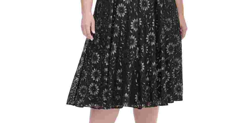 Tommy Hilfiger Women's Plus Sleeveless Lace Fit & Flare Dress Gray Size Petite Small