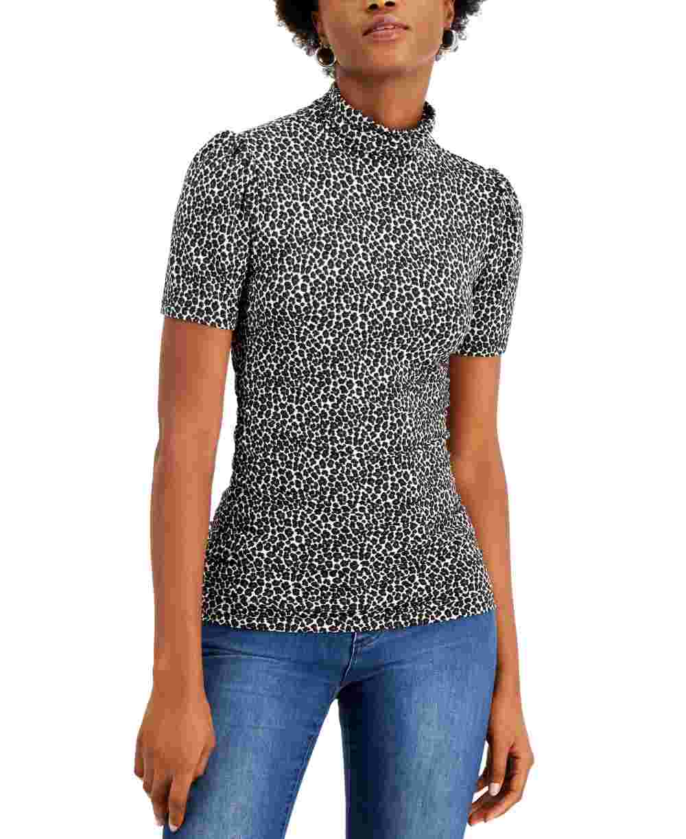Michael Kors Women's Blouse Animal Print Turtleneck Brown Size X-Small