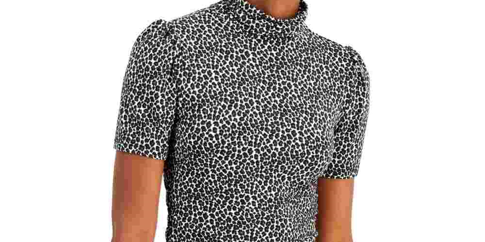 Michael Kors Women's Blouse Animal Print Turtleneck Brown Size X-Small