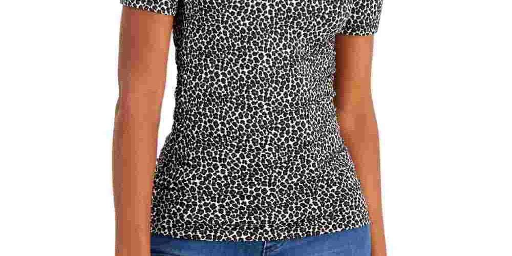 Michael Kors Women's Blouse Animal Print Turtleneck Brown Size X-Small