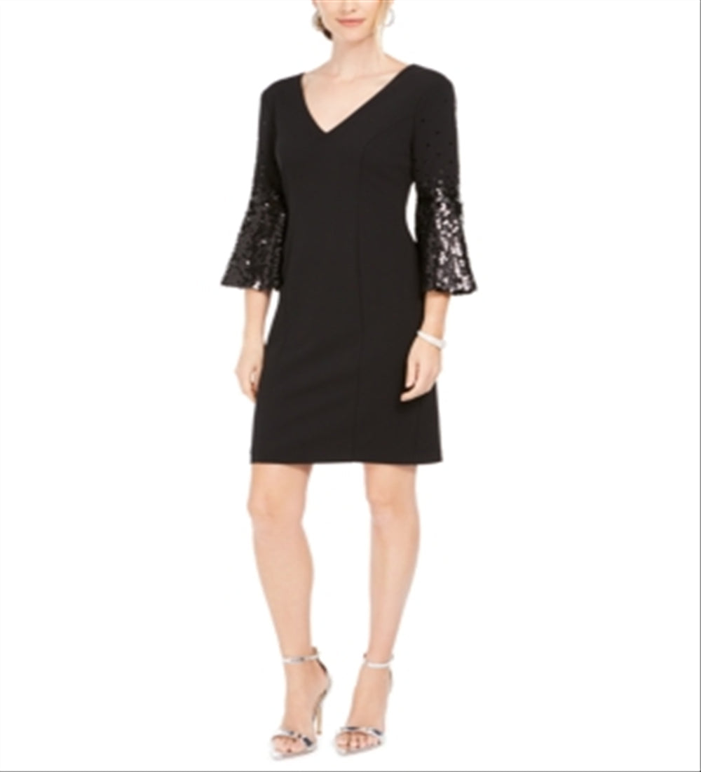 Vince Camuto Women's Sequined Sleeve Shift Dress Black Size 4