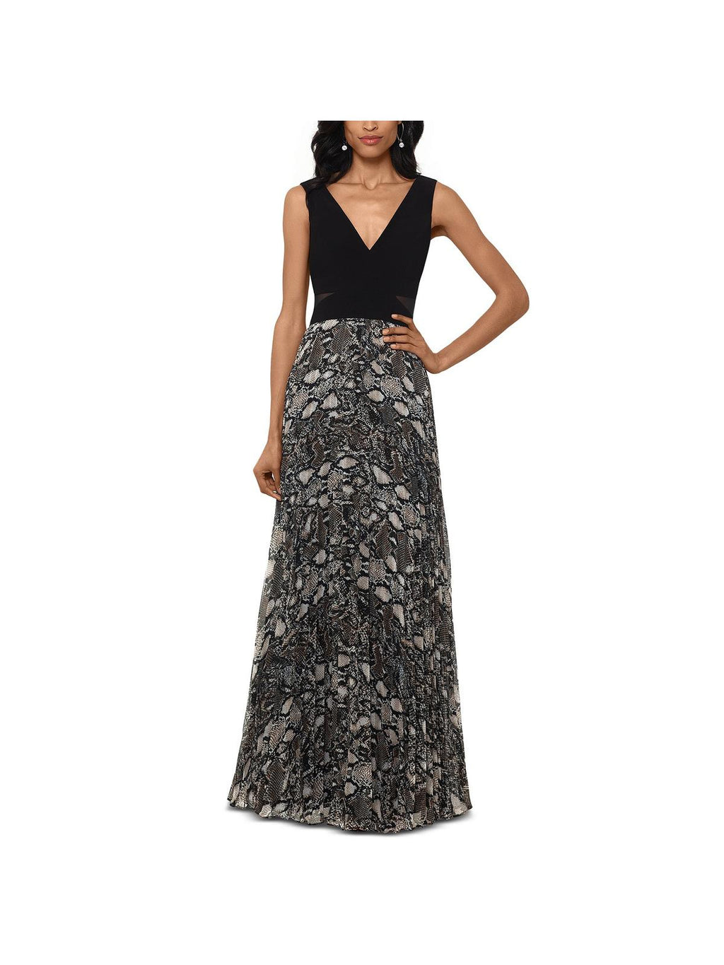 Xscape Women's Snake Embossed Chiffon Gown Black Size 2