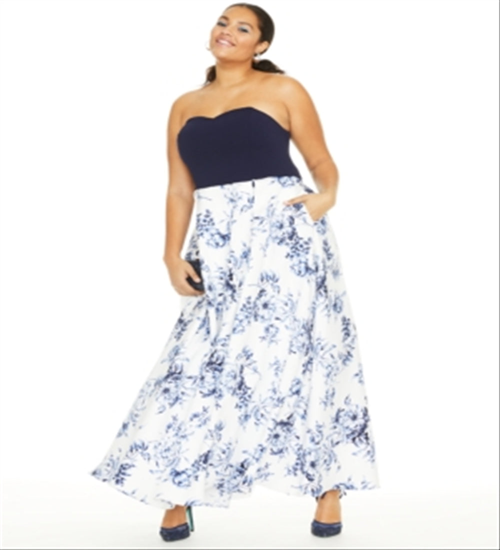 Speechless Women's Floral Sleeveless Sweetheart Neckline Full Length Formal Fit Flare Dress White Size 16