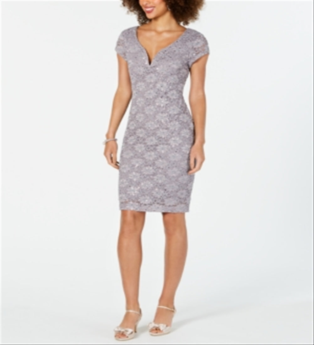 Connected Women's Sequined Lace Sweetheart Sheath Dress Brown Size 8