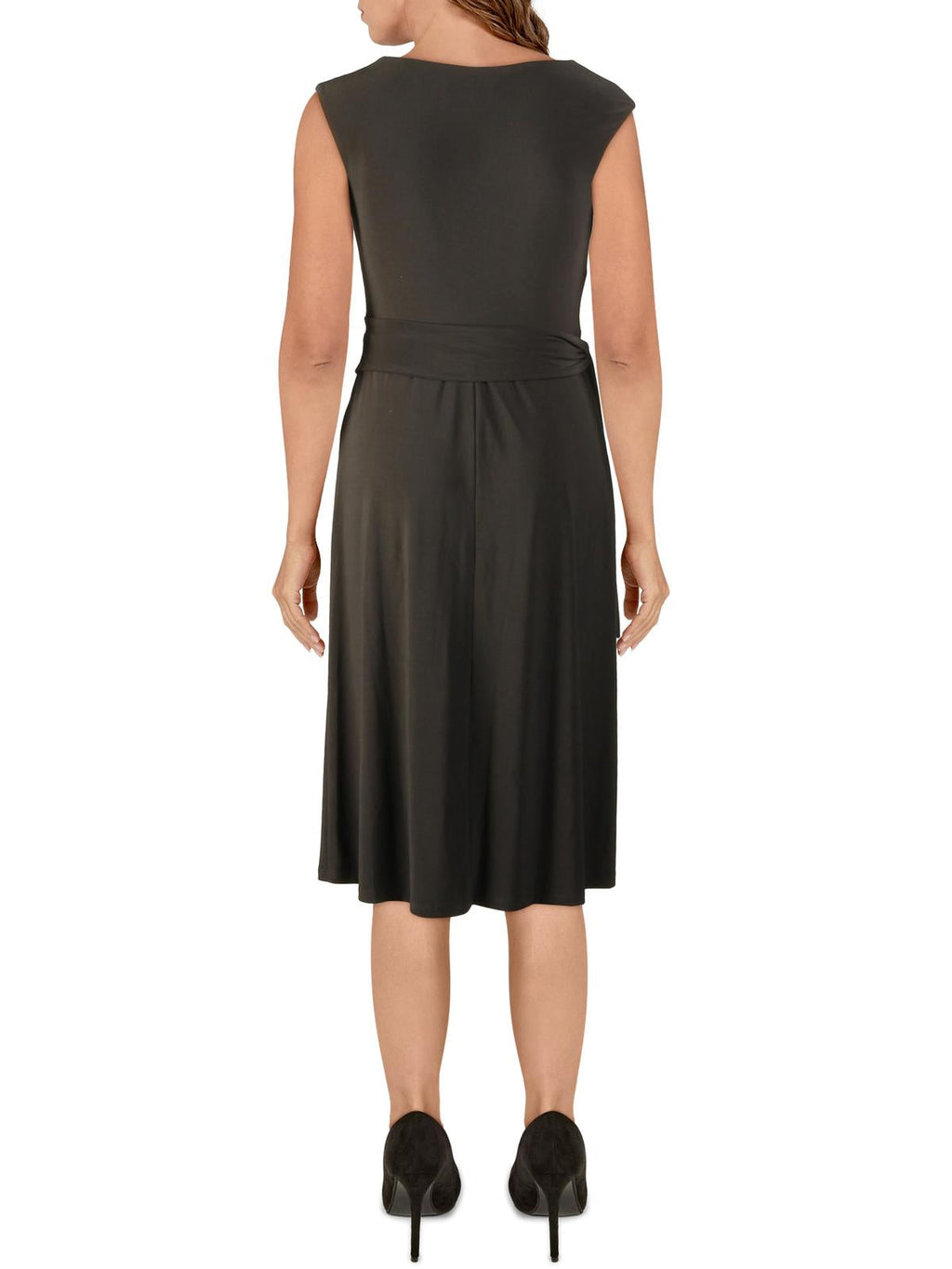Ralph Lauren Women's Dorena MIDI Faux Wrap Wear to Work Dress Black Size 10