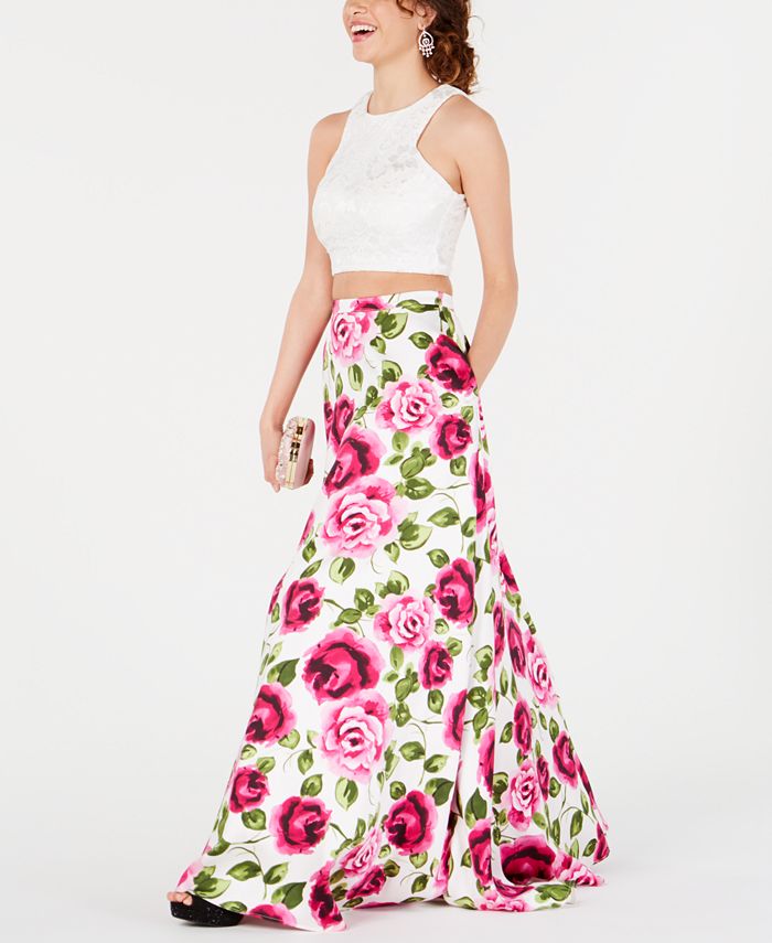 B Darlin Junior's 2 Pc Lace Floral Print Gown Pink Size 11/12