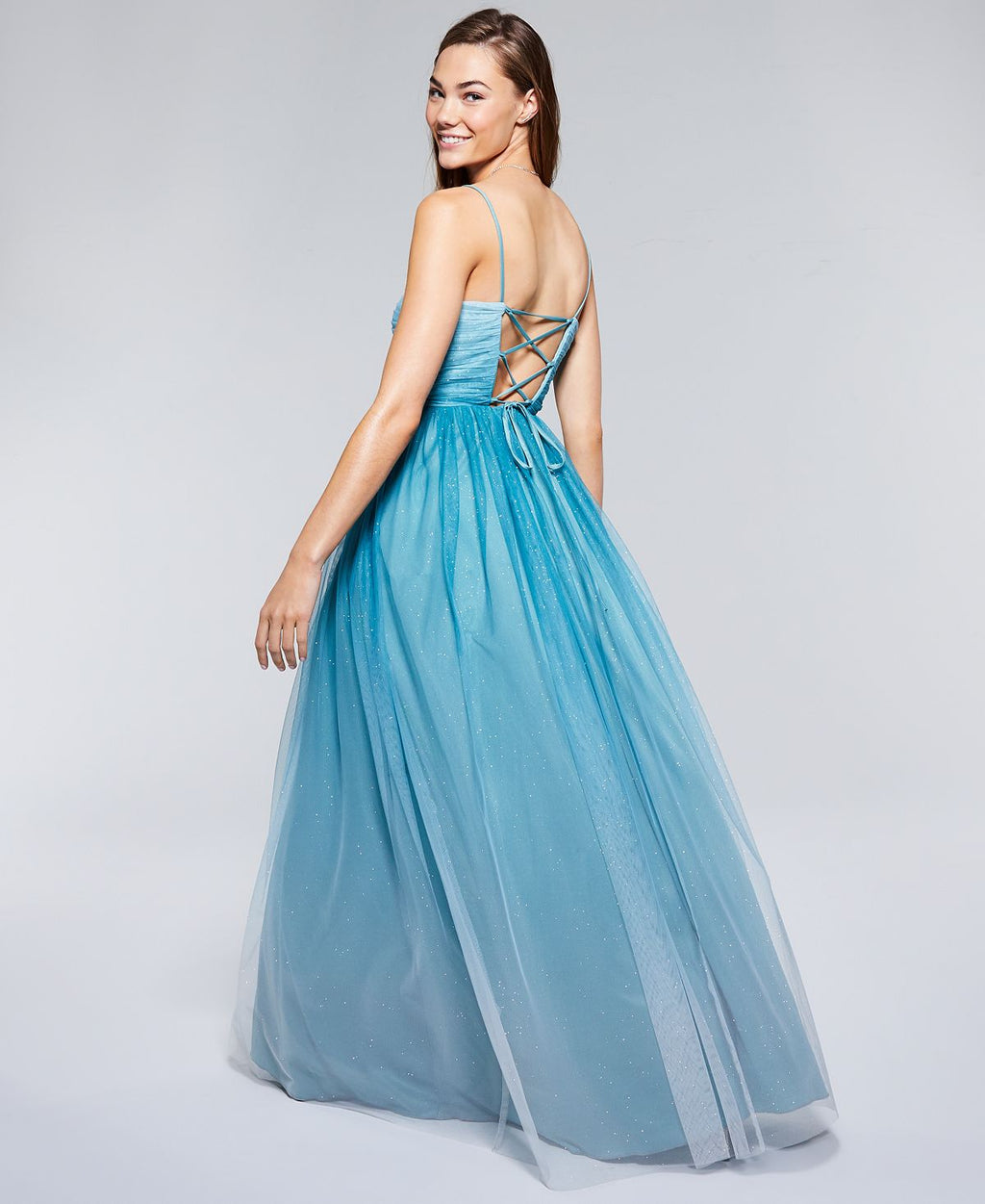 Teeze Me Junior's Open Lattice Back Ombre Gown Blue Size 5