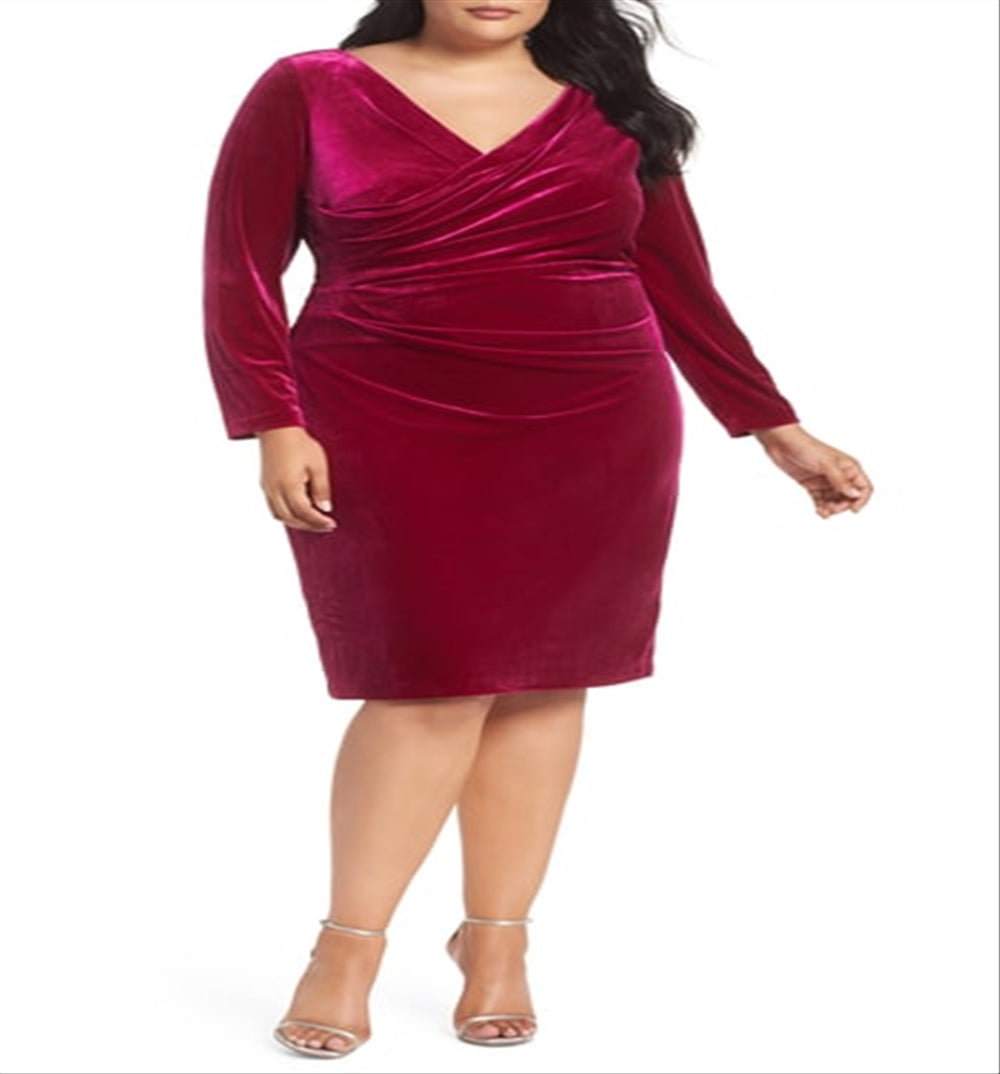 Vince Camuto Women's Plus Velvet Ruched Bodycon Dress Red Size 22W