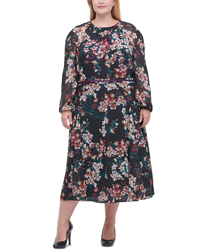 Tommy Hilfiger Women's Long Sleeve MIDI Dress Black Size 22W