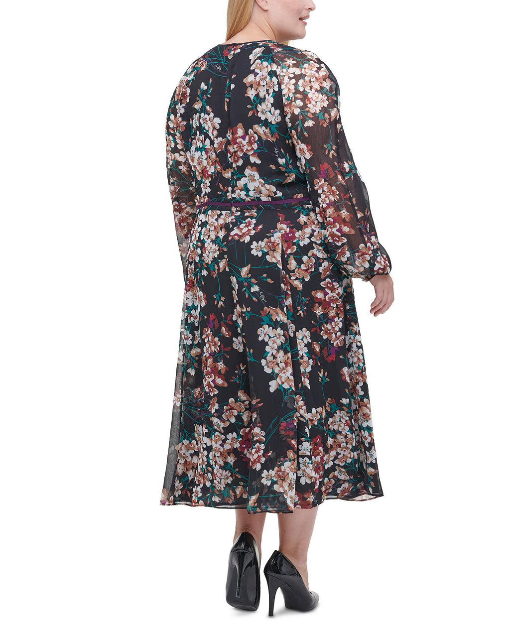 Tommy Hilfiger Women's Long Sleeve MIDI Dress Black Size 22W