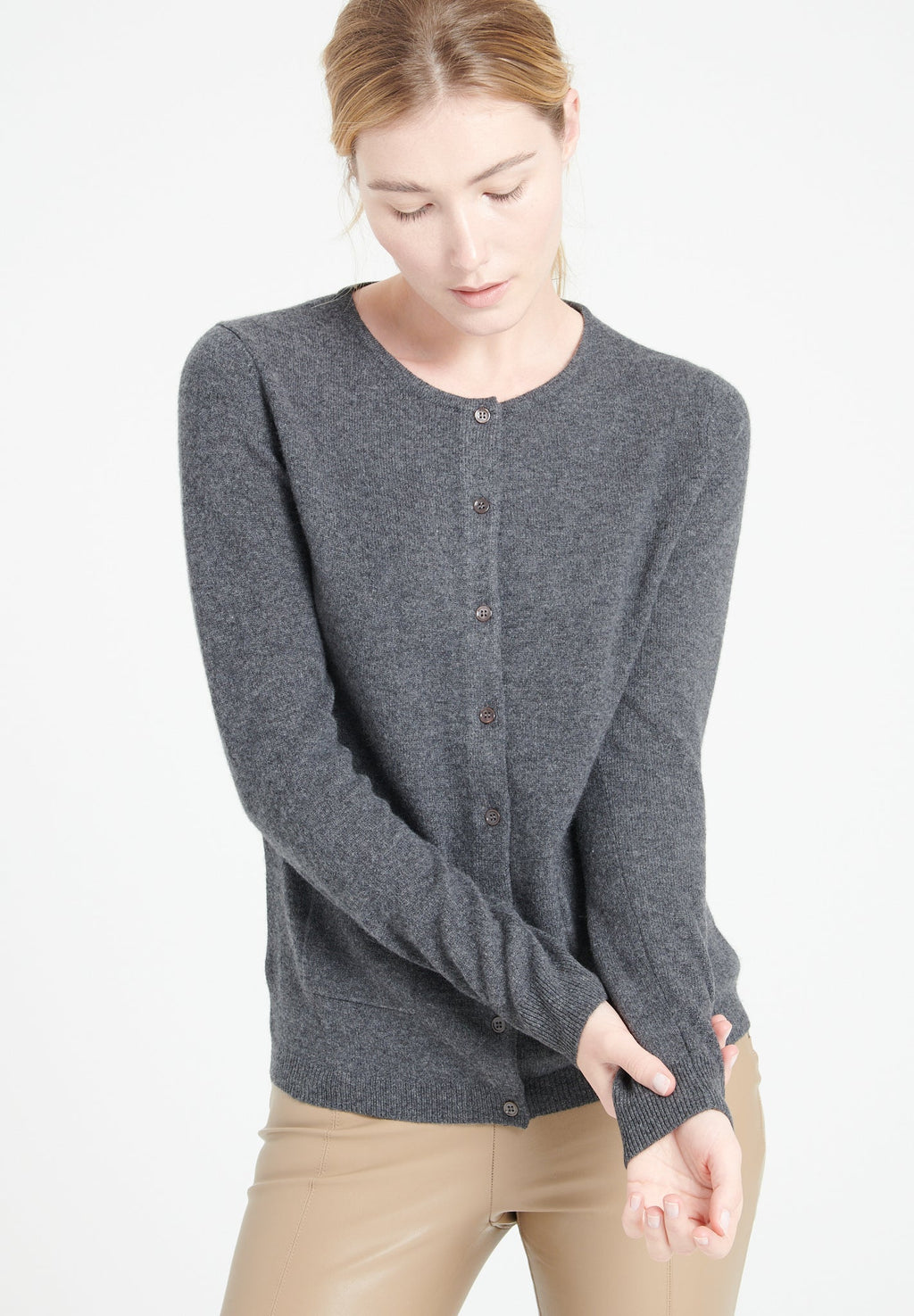 LILLY 4 Slim-fit cashmere round-neck cardigan charcoal grey