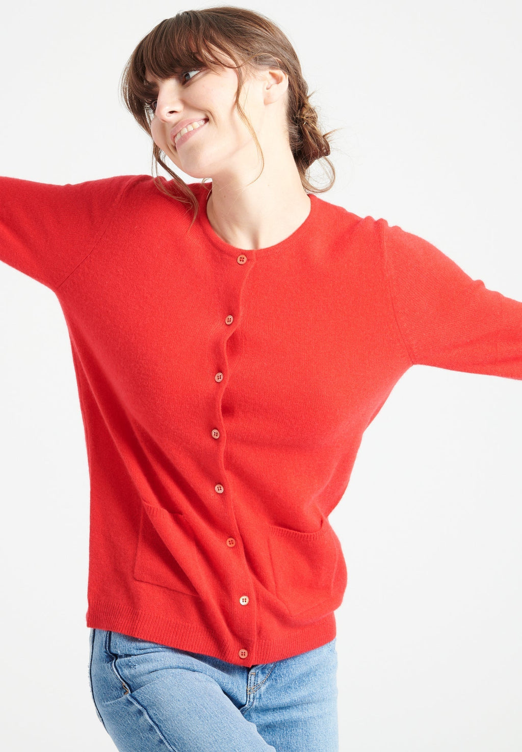 LILLY 4 Slim-fit cashmere round-neck cardigan red