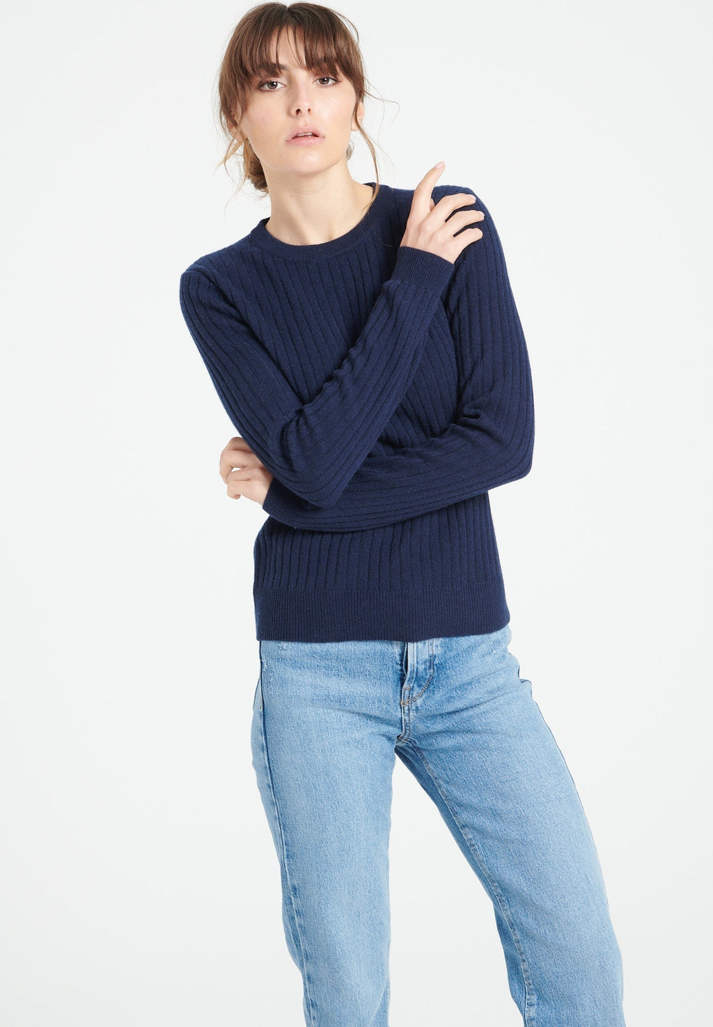 LILLY 16 Round-neck cashmere ribbed sweater navy blue