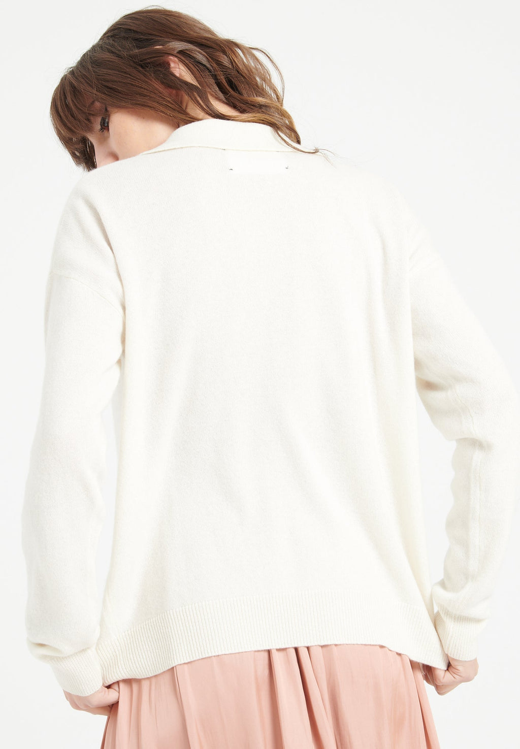 MIA 3 Long-sleeved cashmere polo shirt, ecru white