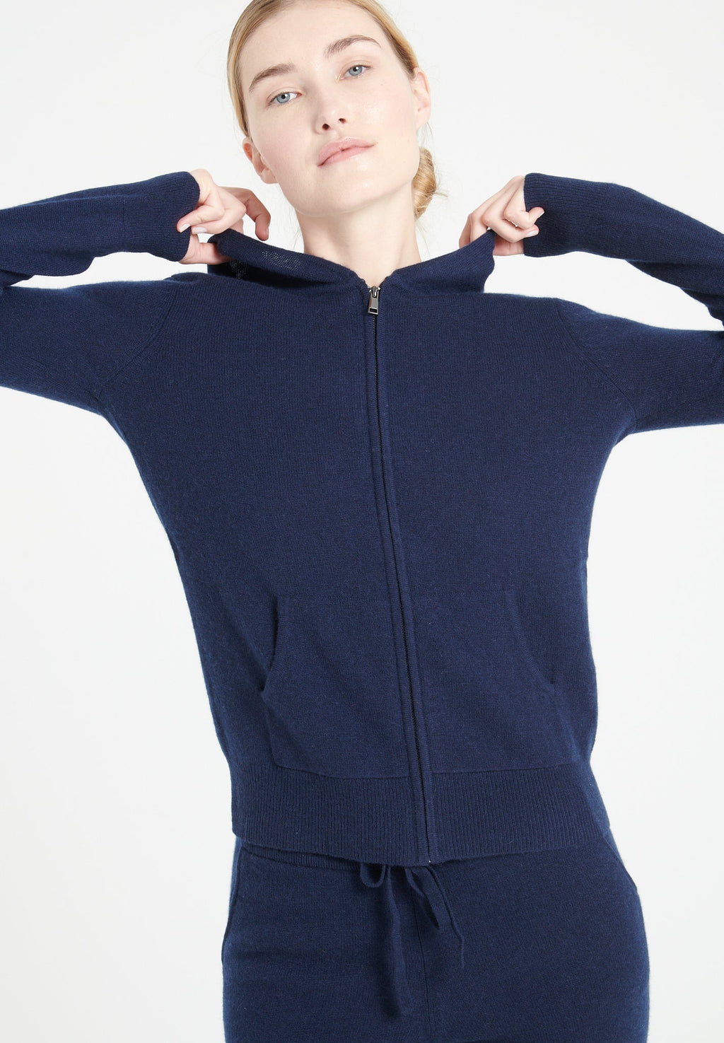 LILLY 8 Zipped cashmere hoodie navy blue