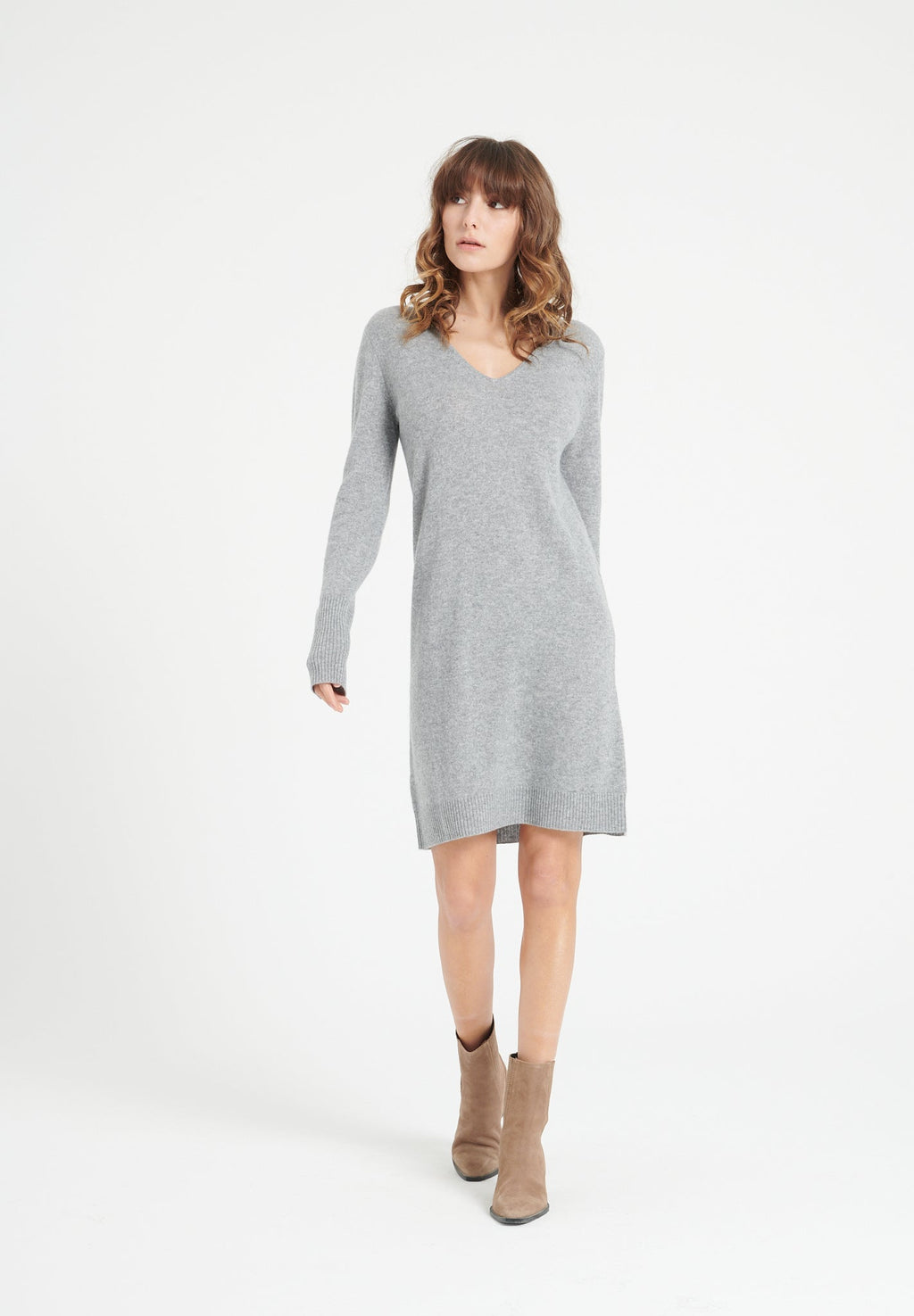 LILLY 10 V-neck cashmere dress light grey