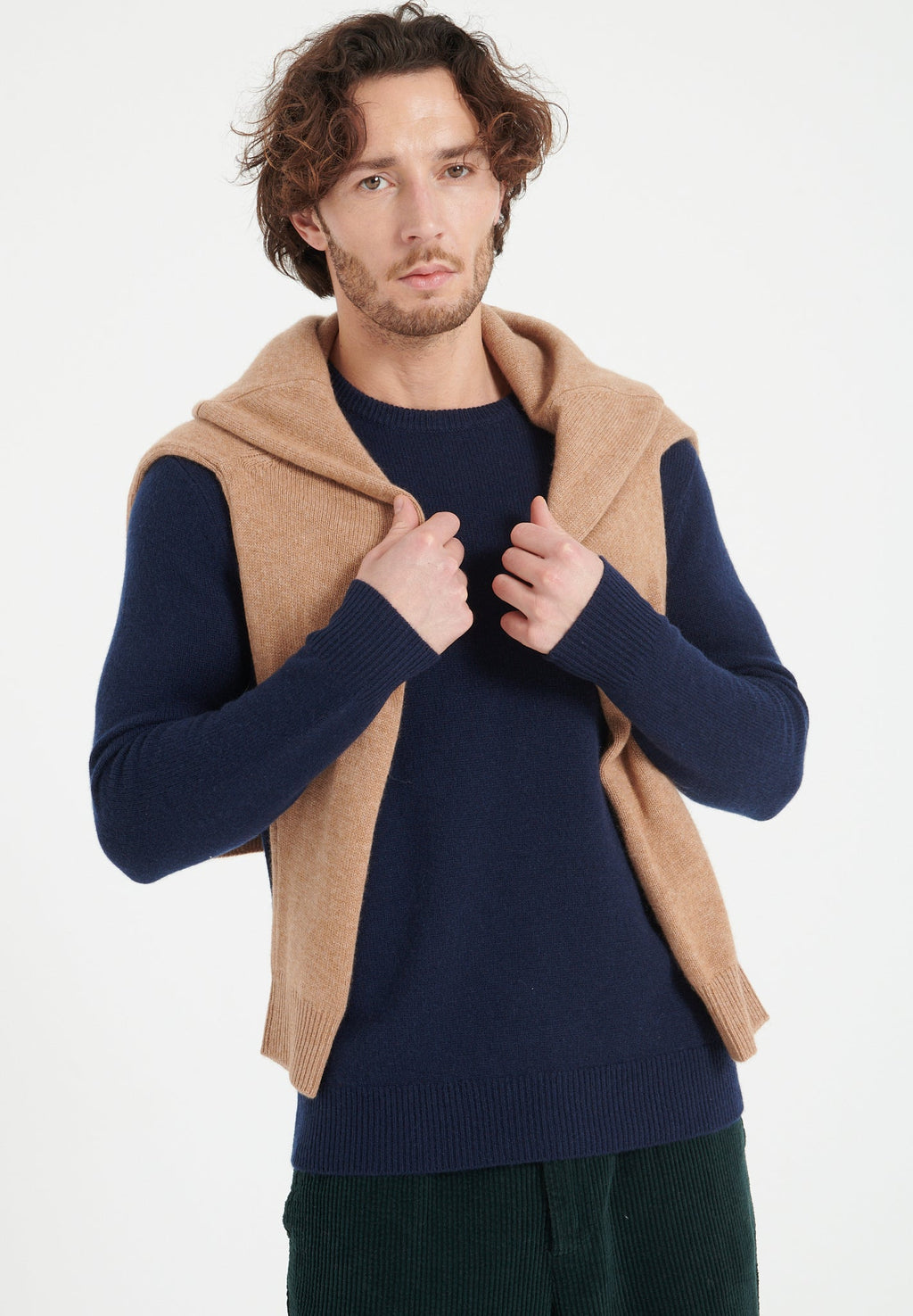 LUKE 14 4-thread cashmere round-neck sweater navy blue