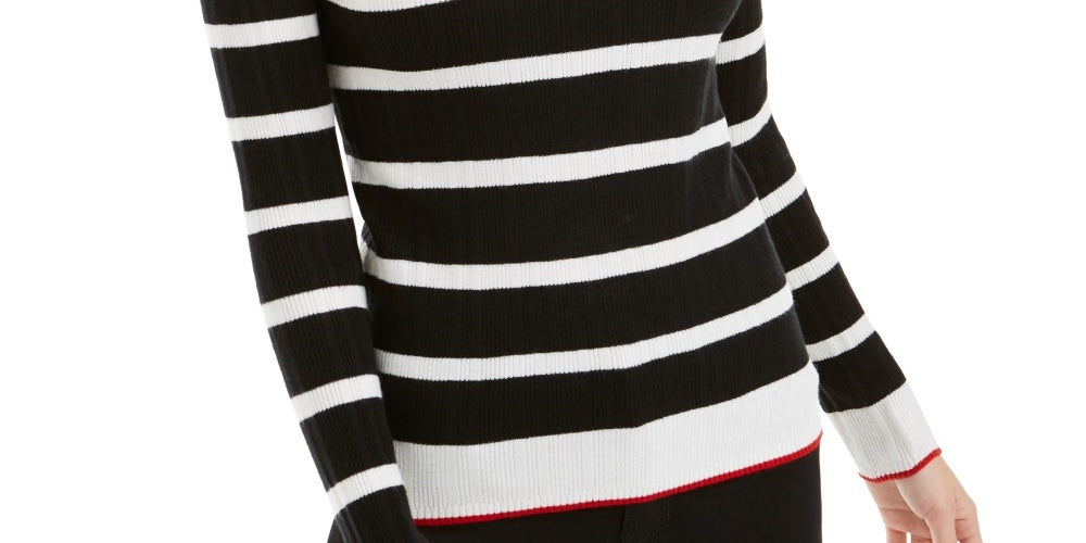 Maison Jules Women's Black Striped Long Sleeve Jewel Neck Sweater Pink Size XX-Large