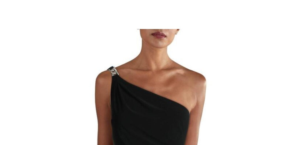 Ralph Lauren Women's Embellished Sleeveless Asymmetrical Neckline Below The Knee Body Con Cocktail Dress Black Size 6