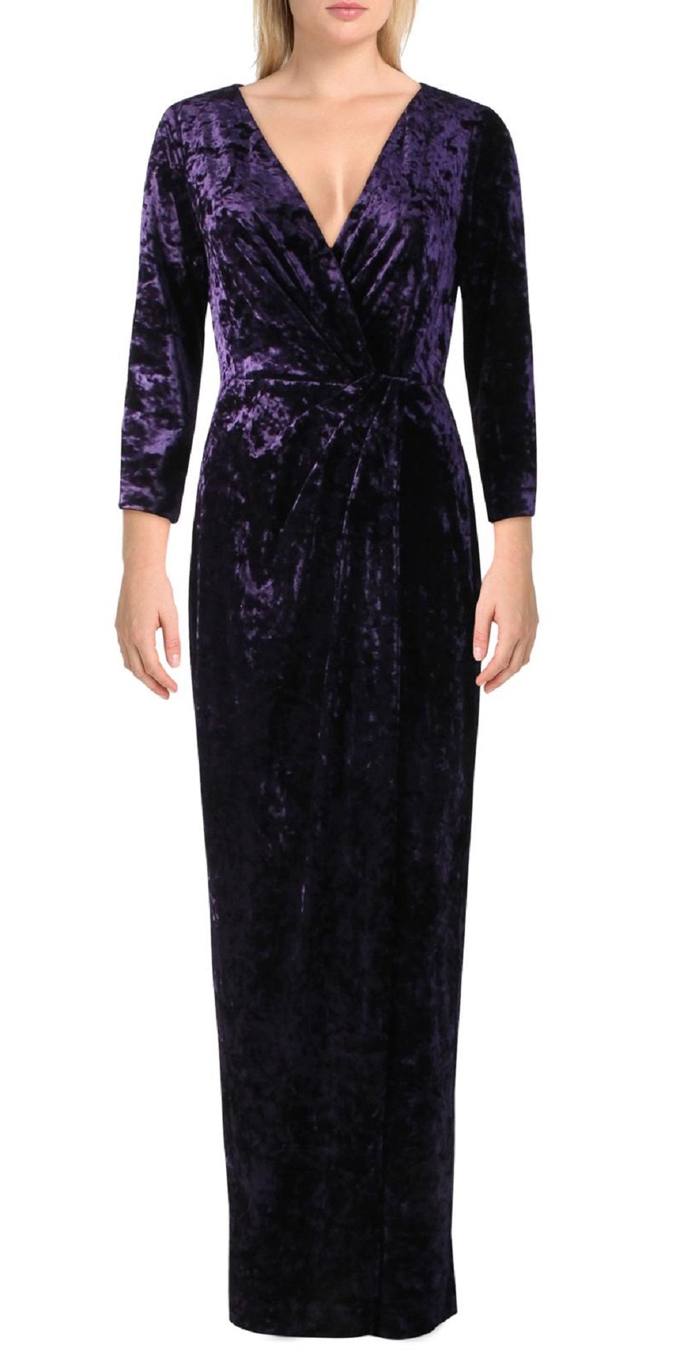 Ralph Lauren Women's Annaliah Velvet Faux Wrap Evening Dress Purple Size 8