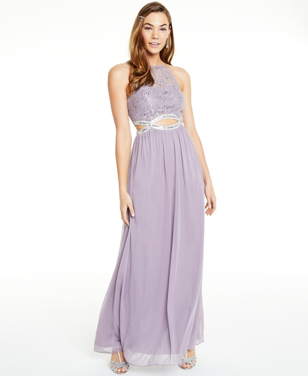 Speechless Women's Sequin Lace Cutout Gown In Silver Size 3