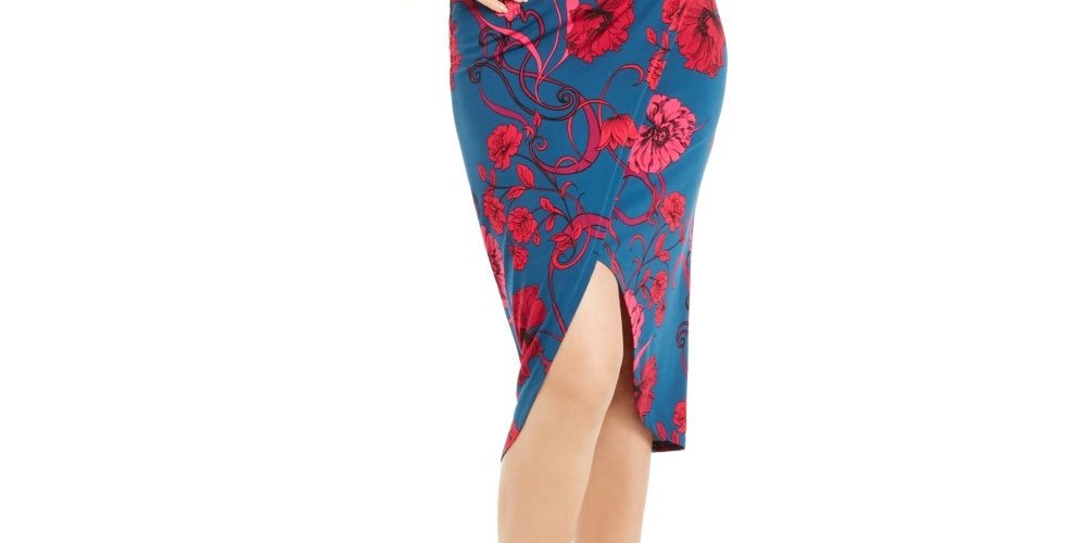 Thalia Sodi Women's Floral Print Crossover Dress Blue Size XX-Large