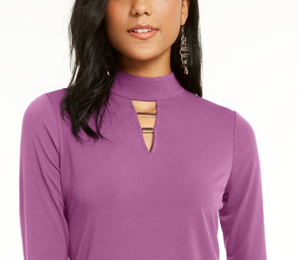 Thalia Sodi Women's Hardware-Trim Mock-Neck Top Bright Pink Size Small