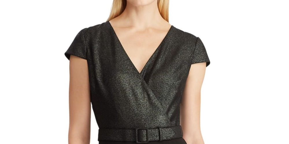 Ralph Lauren Women's Glitter Long Sleeve V Neck T-Shirt Straight Leg Wear To Work Jumpsuit Black Size 8