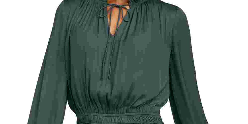 Current Air Women's Green Long Sleeve Peplum Top Green Size X-Small