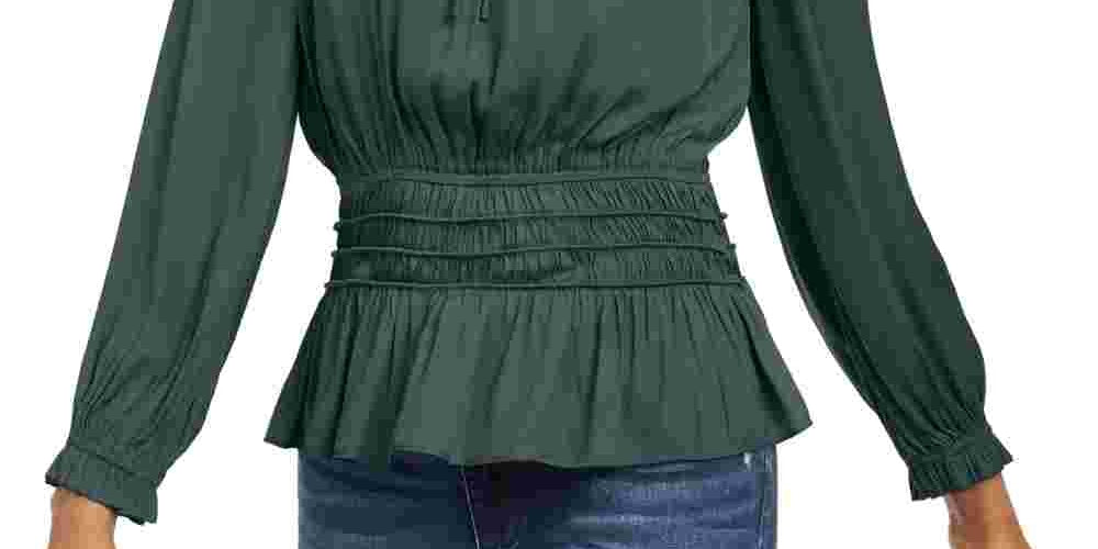 Current Air Women's Green Long Sleeve Peplum Top Green Size X-Small