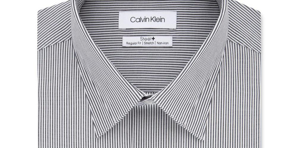 Calvin Klein Men's Classic Fit Non Iron Performance Stretch Stripe Dress Shirt Gray Size 17  32-33