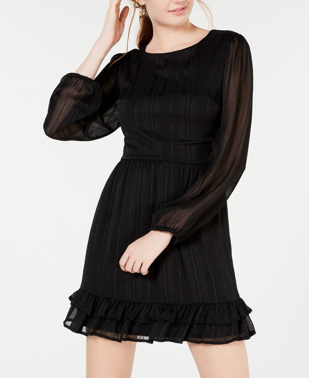 City Studios Junior's Chiffon Flounce Dress Black Size Large