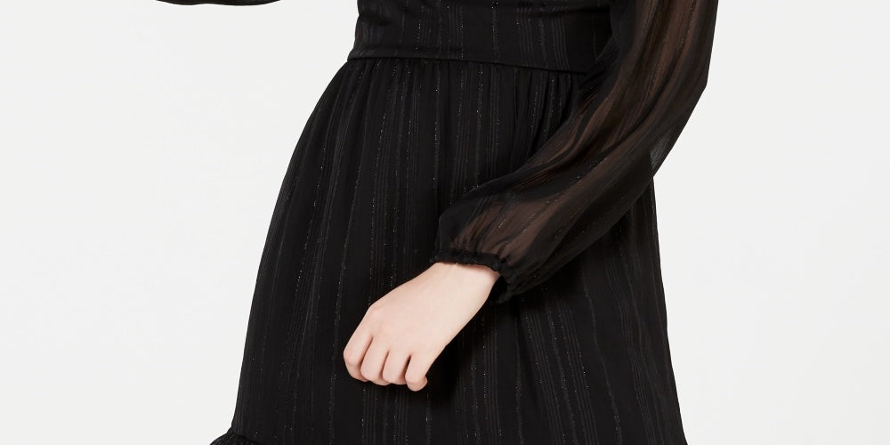 City Studios Junior's Chiffon Flounce Dress Black Size Large