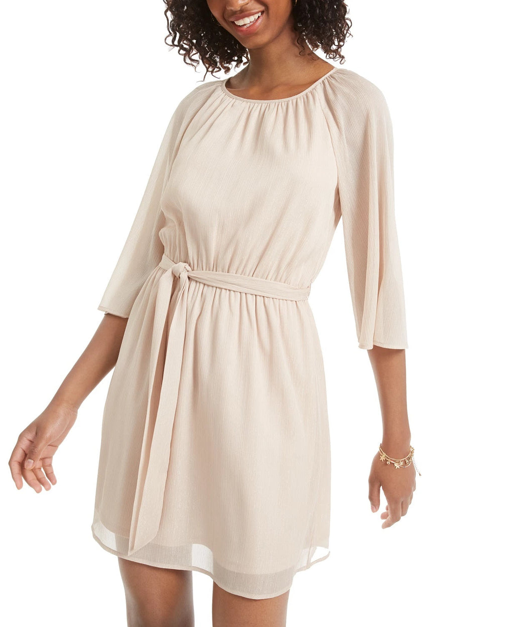 City Studios Juniors' Tie-Waist Metallic Dress Gold Size Large