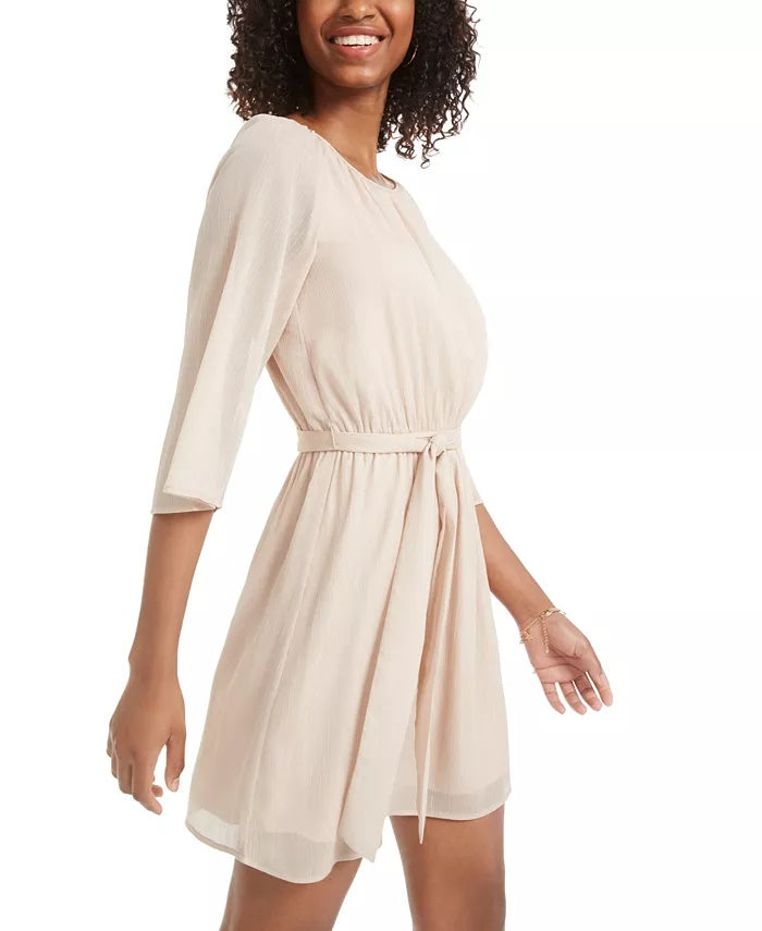 City Studios Juniors' Tie-Waist Metallic Dress Gold Size Large