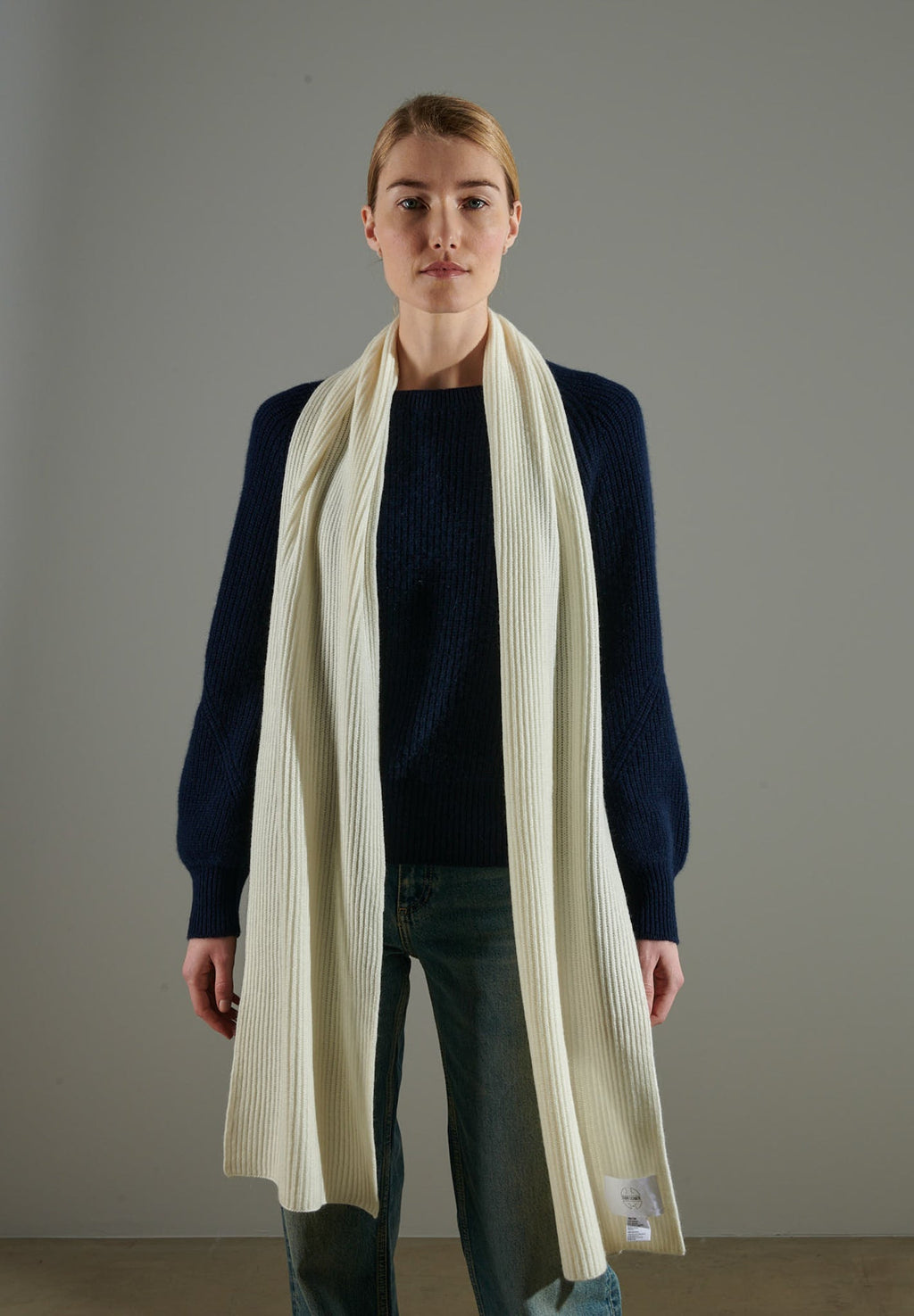 UNI 10 Ecru white 4-thread cashmere English rib scarf