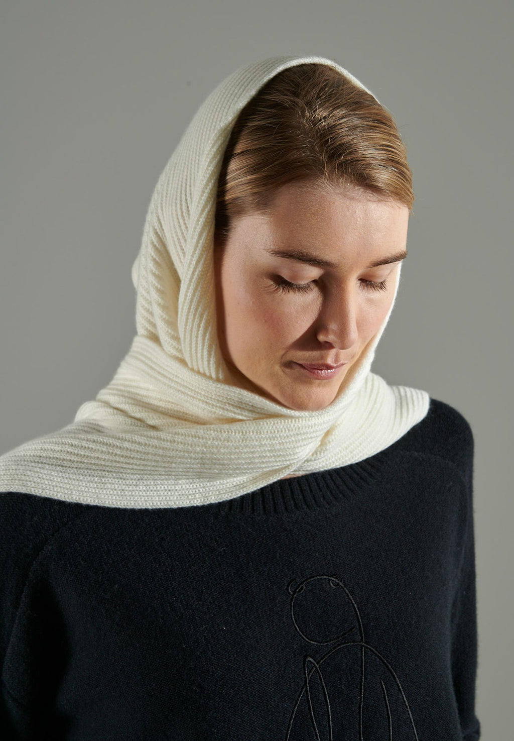 UNI 10 Ecru white 4-thread cashmere English rib scarf