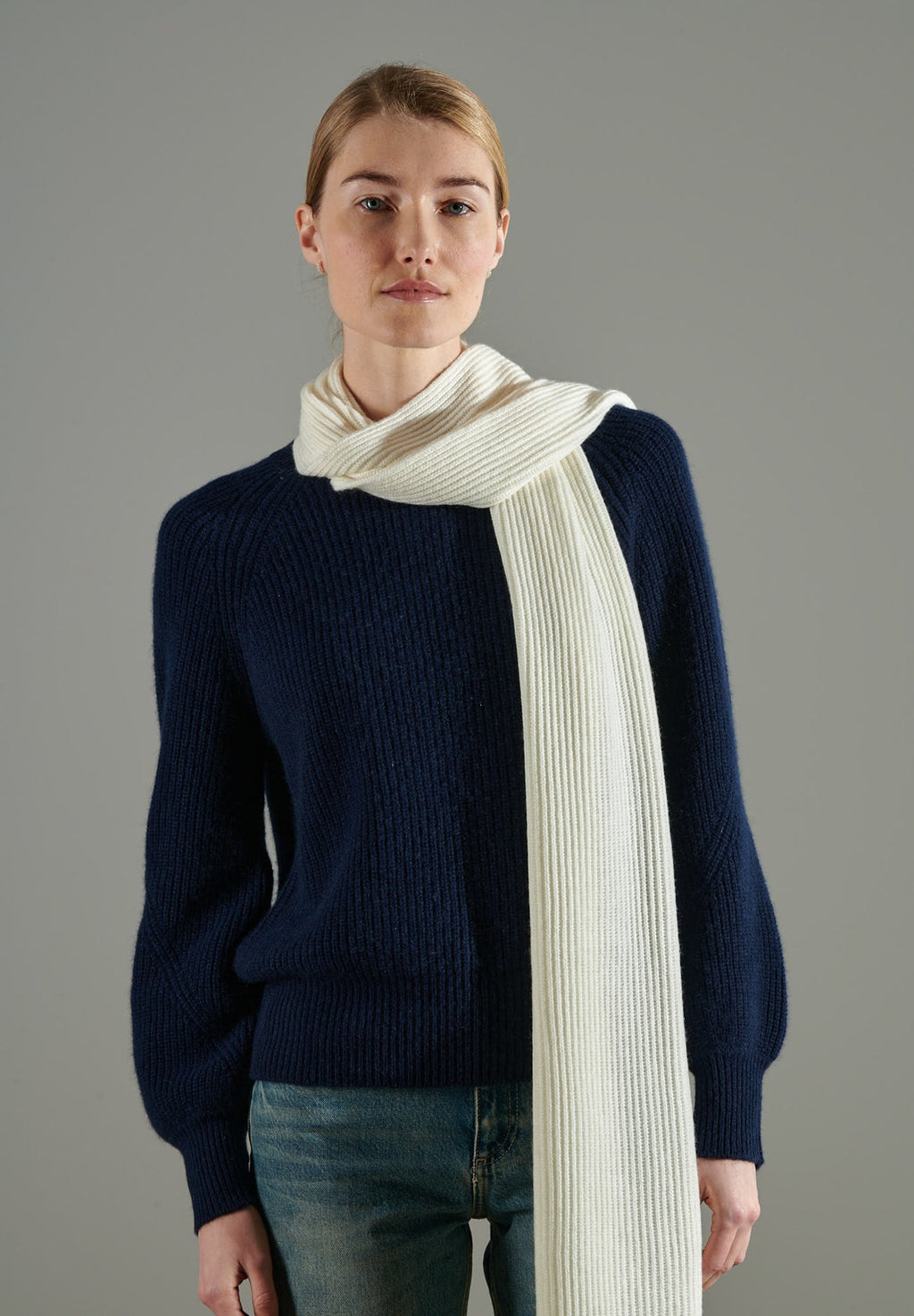 UNI 10 Ecru white 4-thread cashmere English rib scarf