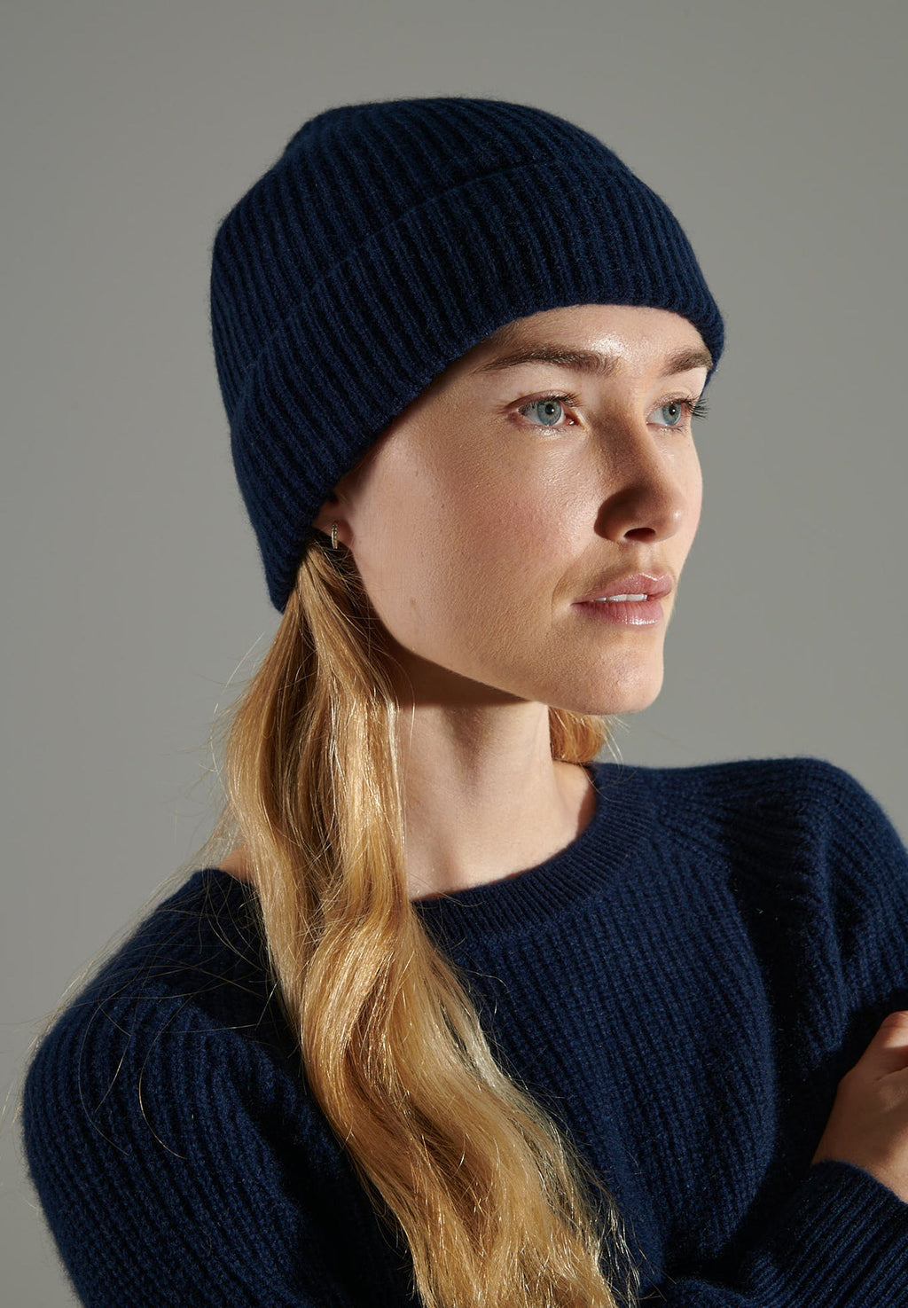 UNI 11 Navy blue 4-thread cashmere English rib knit hat