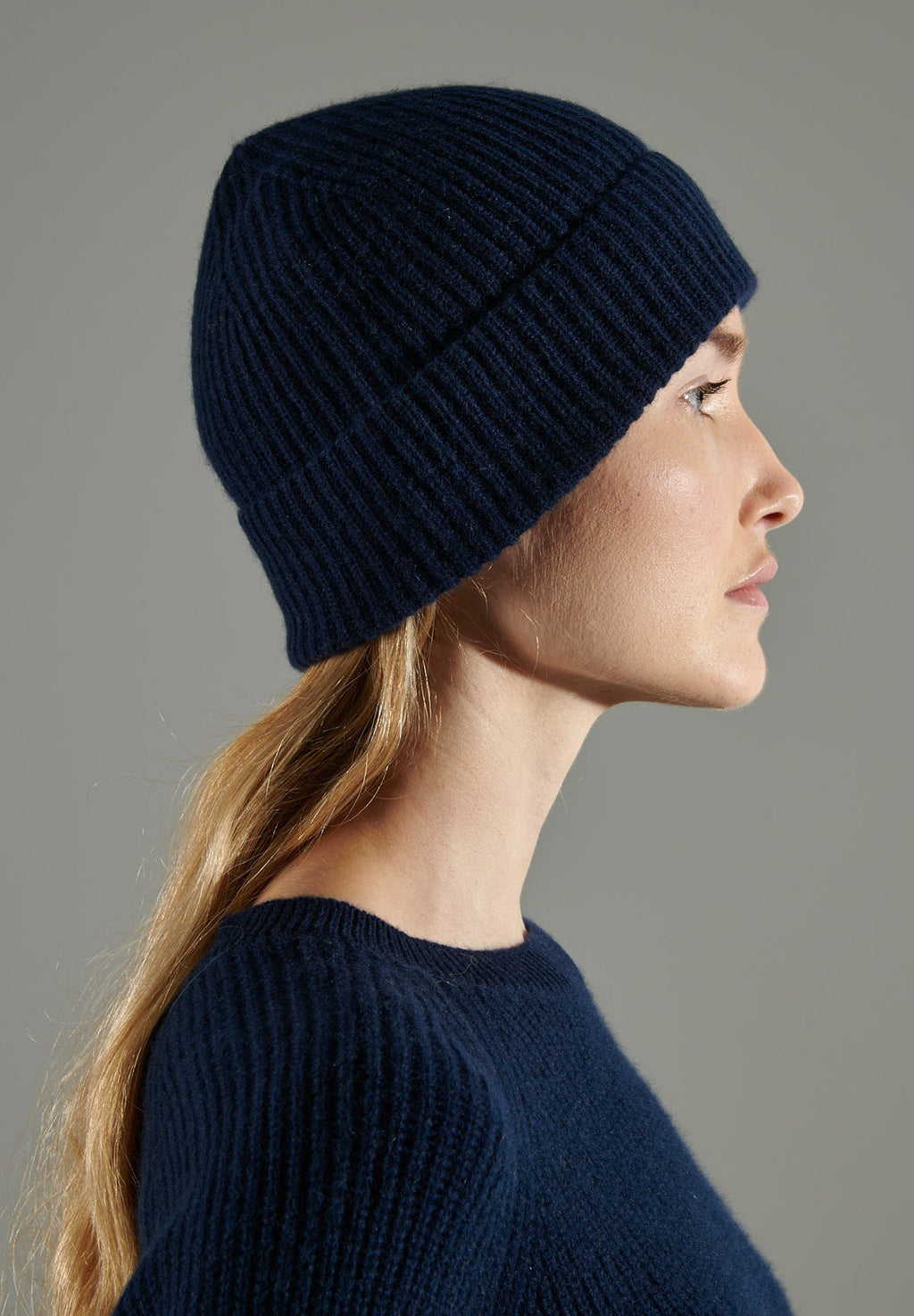 UNI 11 Navy blue 4-thread cashmere English rib knit hat