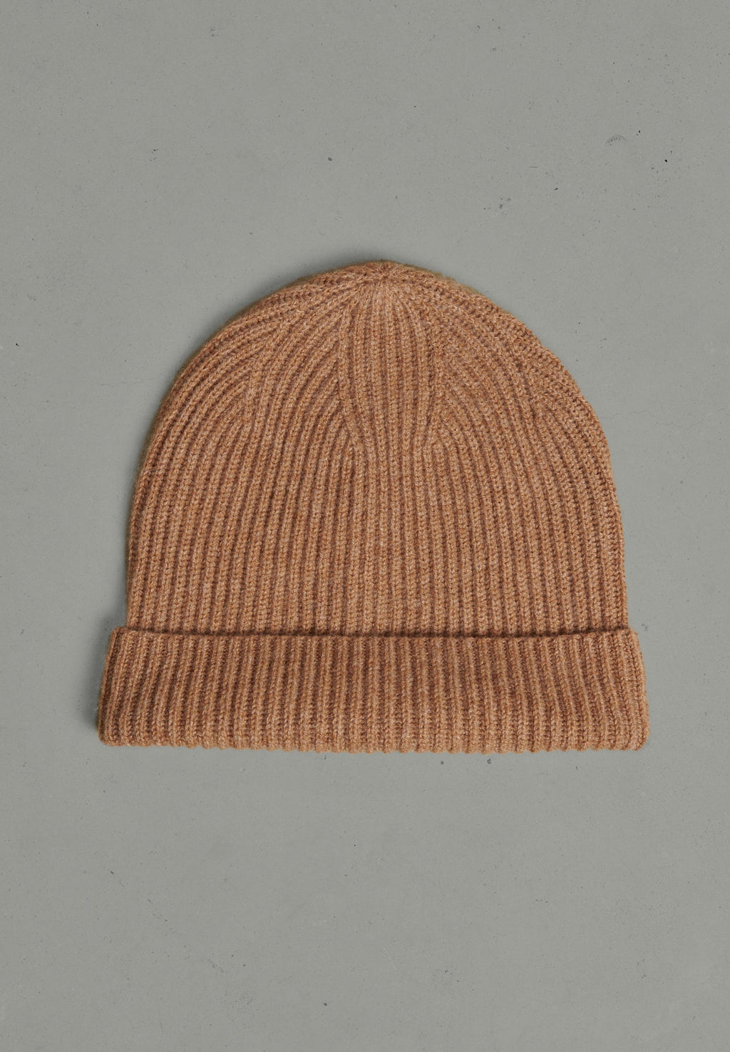 UNI 11 Camel cashmere 4-ply English rib knit hat