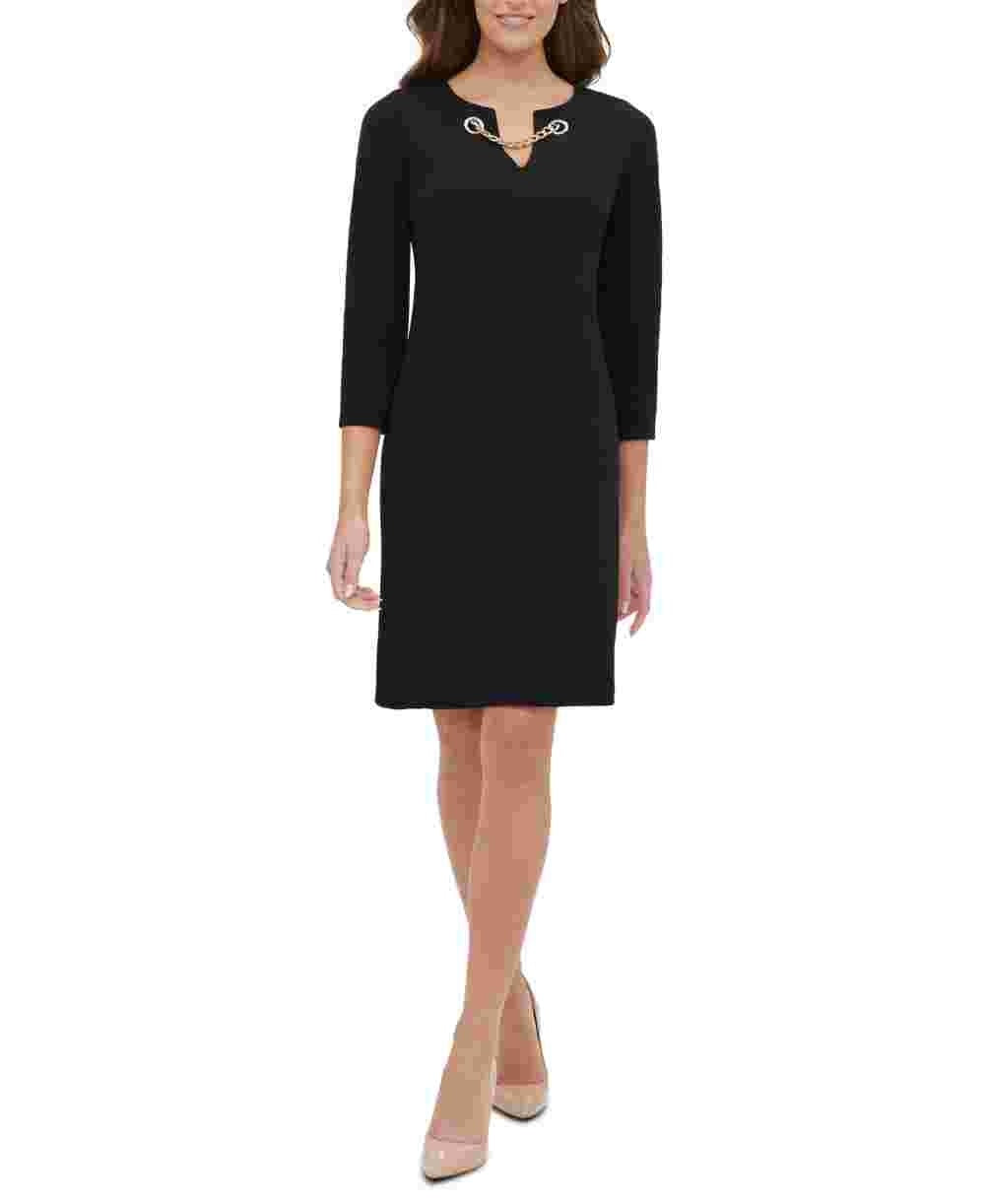 Tommy Hilfiger Women's Grommet-Neck Shift Dress Black Size 2
