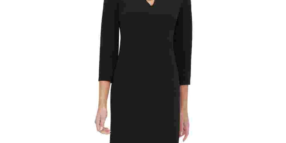 Tommy Hilfiger Women's Grommet-Neck Shift Dress Black Size 2