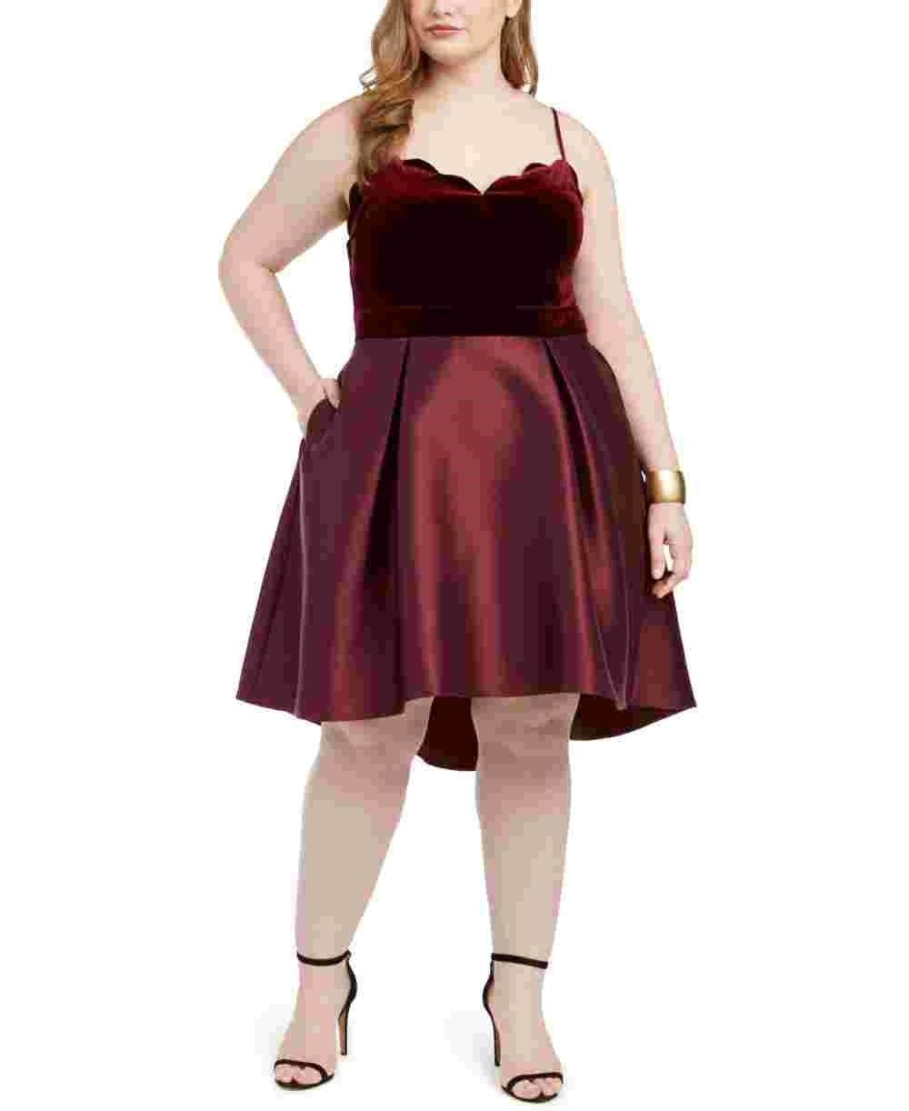 Teeze Me Women's Trendy Velvet Top Dress Red Size 20