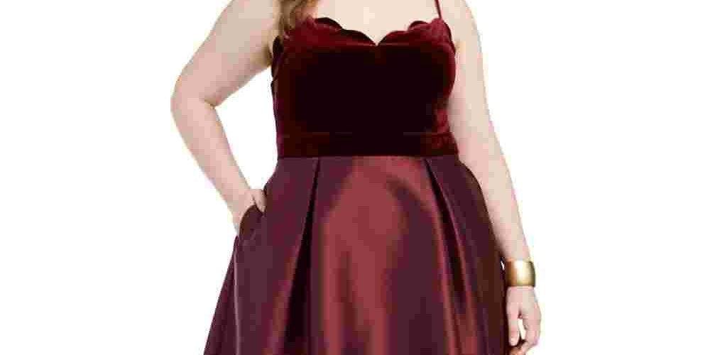 Teeze Me Women's Trendy Velvet Top Dress Red Size 20
