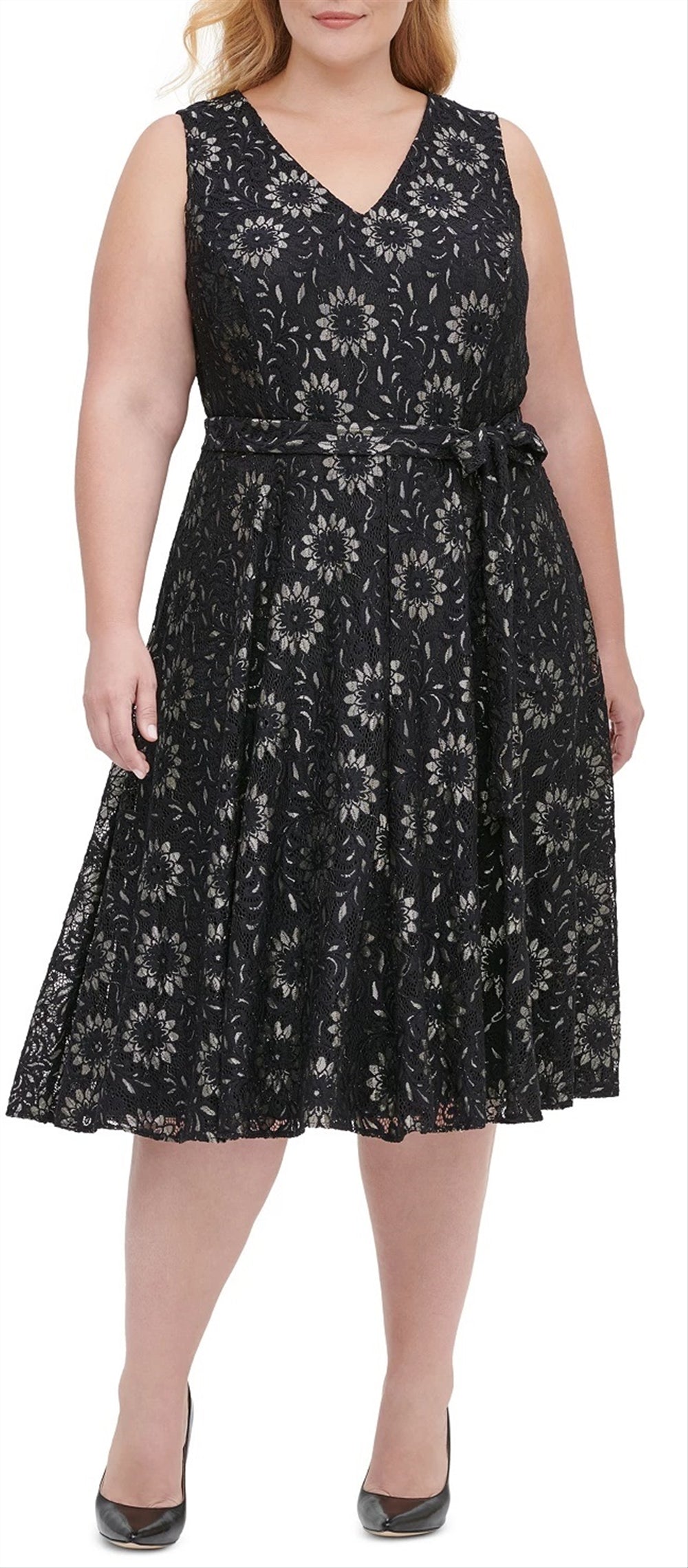 Tommy Hilfiger Women's Floral Sleeveless V Neck Party Dress Gray Size 22W